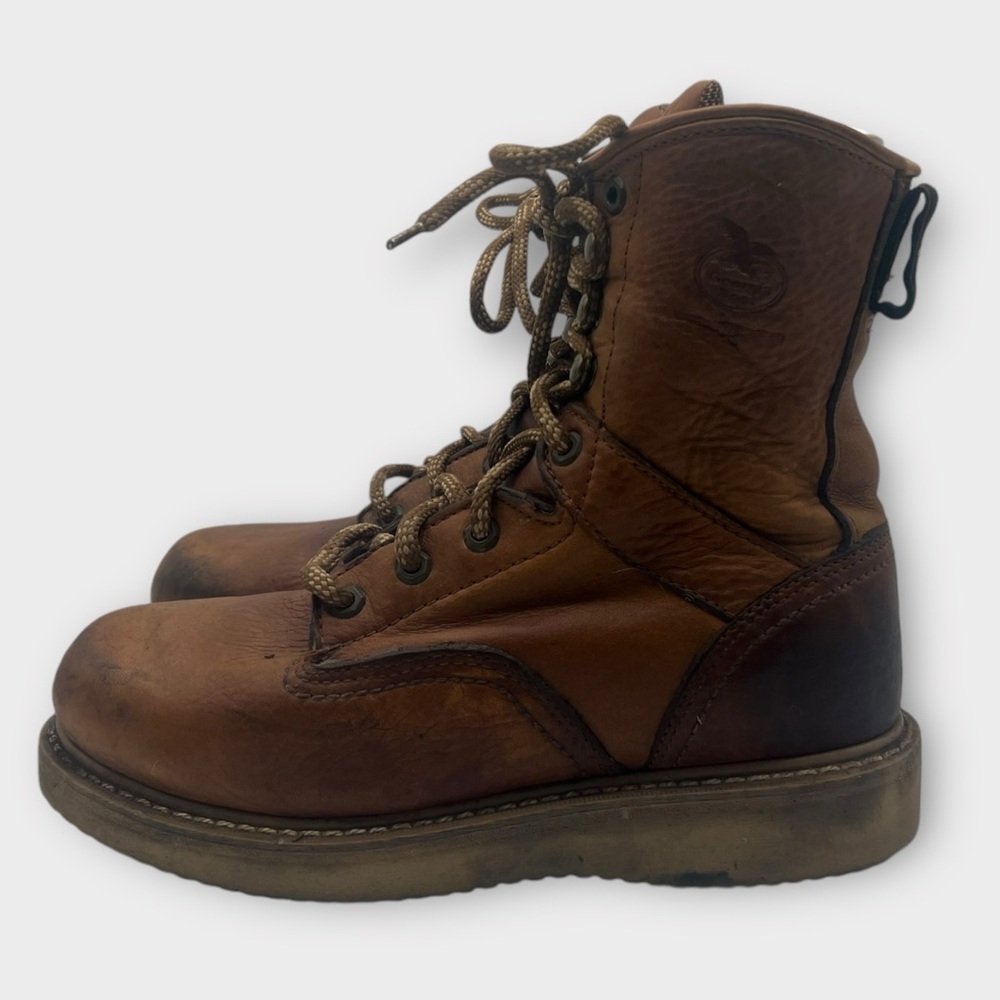 Georgia Wedge Work Boots Mens Size 9 W Barracuda Gold Leather G8152 Good Cond! - Picture 2 of 10